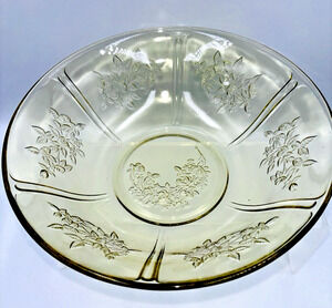 Vintage Federal Glass Sharon Amber Cabbage Rose 8.5" Serving Bowl 1930s
